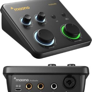 MAONO Audio Interface for Recording Studio: Audio Mixer with 24-bit/192kHz Routing Software, LOOPBACK ASIO Driver for Recording Music, Home-Studio, Podcast Setup, Guitar, DAW(PS22 Lite Black)