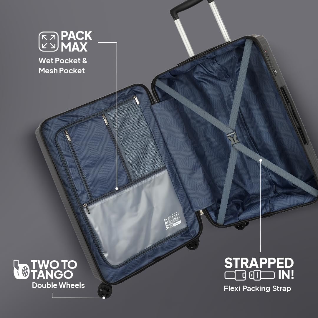 American Tourister Medium Robotech with TSA Lock & 8 Wheel, 67 CM Hard PC Check-in Suitcase for Travel/Trolley Bag for Travel/Travel Bag with Double Wheel for Women & Men - Black - Image 4