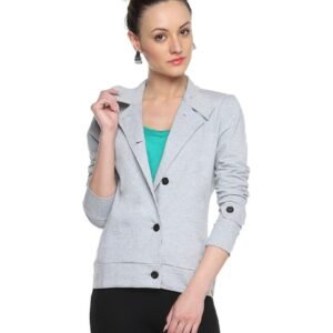 Campus Sutra Grey Womens Buttoned Structured Blazer