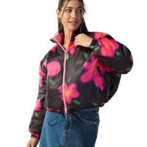 Bewakoof Women’s Nylon Oversized Fit High Neck Puffer Jacket | Jacket for Women Winter Wear