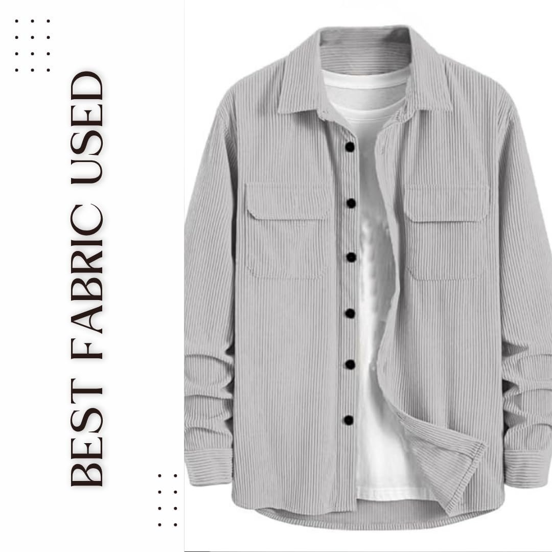 MiraMichi Men's Full Sleeve Corduroy Striped Casual Jacket, Ideal for Everyday Stylish Outfits - Image 3