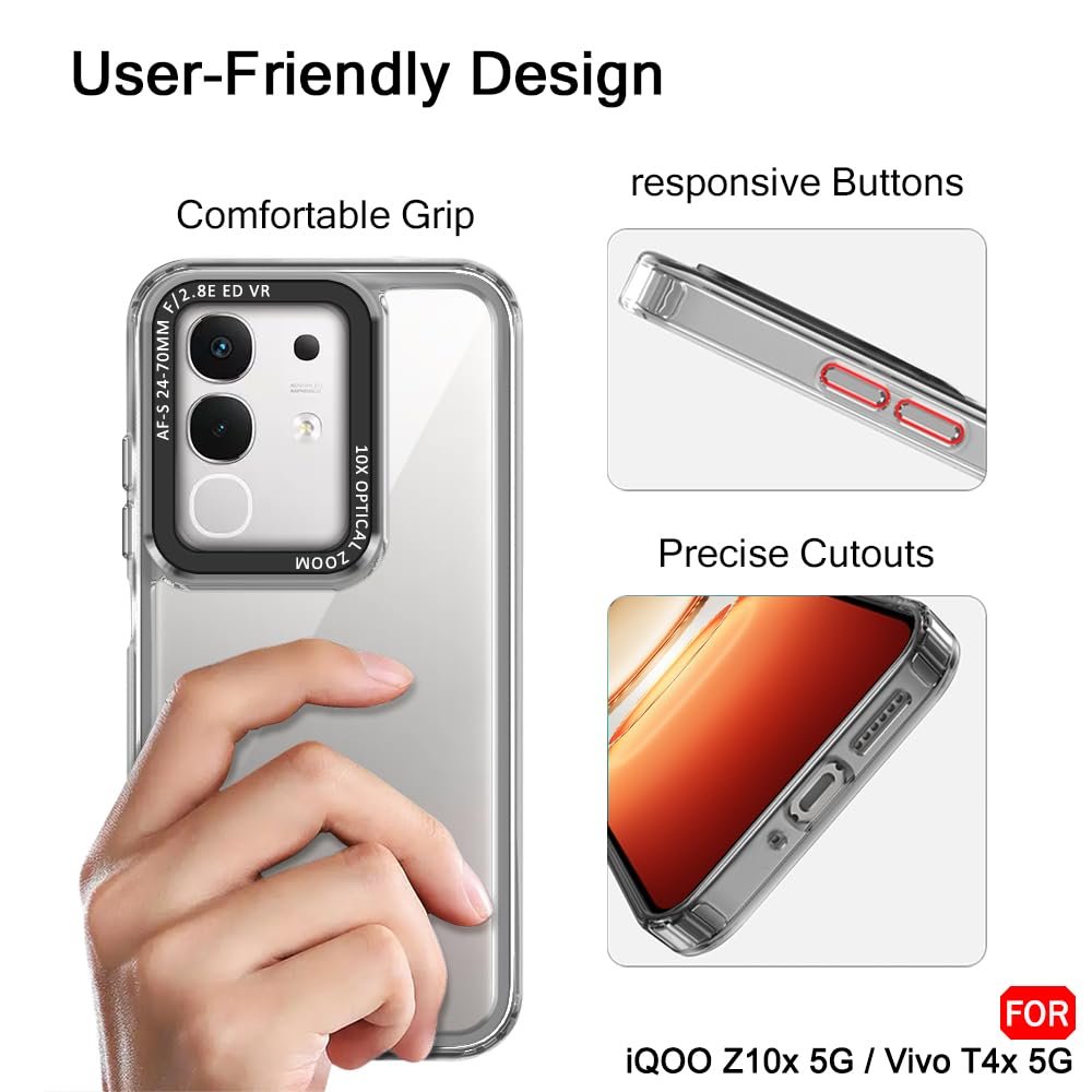 TheGiftKart Hybrid Shockproof Back Cover Case for iQOO Z10x 5G / Vivo T4x 5G | Stylish Camera Border | Plated Buttons | Crystal Clear Hard Cover for iQOO Z10x / Vivo T4x (TPU & PC, Smoked Bumper) - Image 7