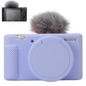 Pocoukate Camera Case for Sony ZV-1, ZV1 Camera Case Digital Camera Anti-Scratch Slim Fit Soft DSLR Camera Sleeve with Tempered Glass Protective Screen Protector for Sony ZV-1 – Lilac