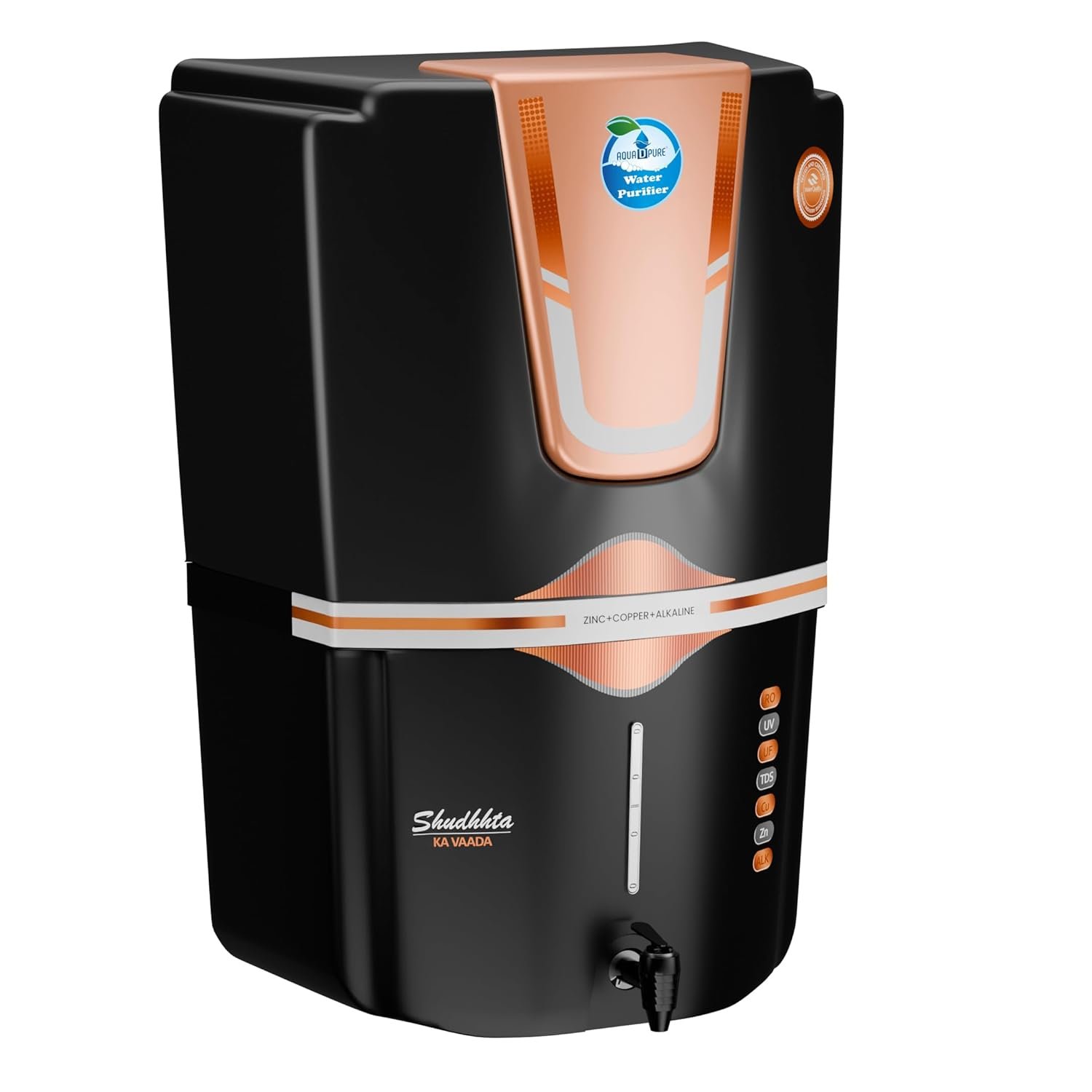 AQUA D PURE Zinc RO Water Purifier with Bio Copper and Alkaline Filter Technology Purification, UV, UF and TDS Controller | 12Litre | Fully Automatic Function and Best For Home and Office - Image 3