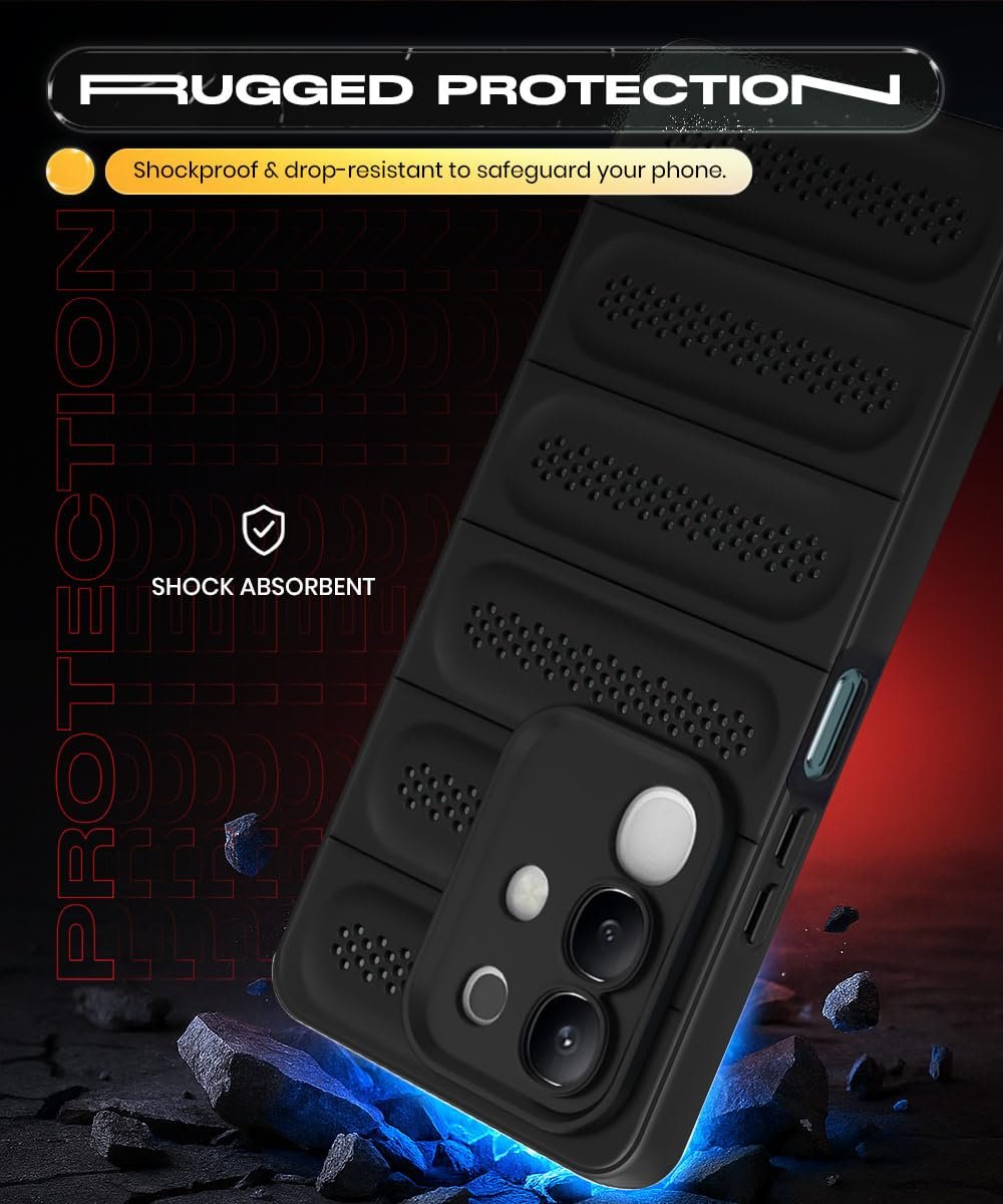 WOW IMAGINE Ultimate Silicone Back Cover Case for Vivo T4x 5G | iQoo Z10x 5G | Vivo Y31 Pro 5G | Heat Dissipation Thin Soft TPU | 360° Camera Protection | Breathable Cooling Holes – Pitch Black - Image 4