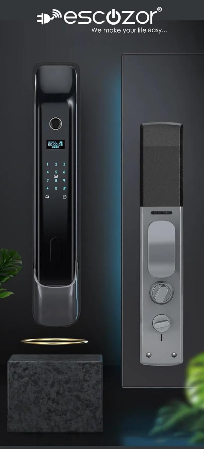 Escozor® EMM01 Smart Digital Pushpull Fingerprint Lock for Main Door,Safety Door with Fingerprint,Password,Smart Card,Mechanical Keys & WiFi Smart Life Mobile App Control(35mm to 70mm Door Thickness)