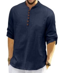 ROYALSCOUT Men’s Cotton Polyester Blend Solid Regular Fit Full Sleeve Short Kurta | Ethnic, Lightweight Summer Kurta for Daily & Occasion Use