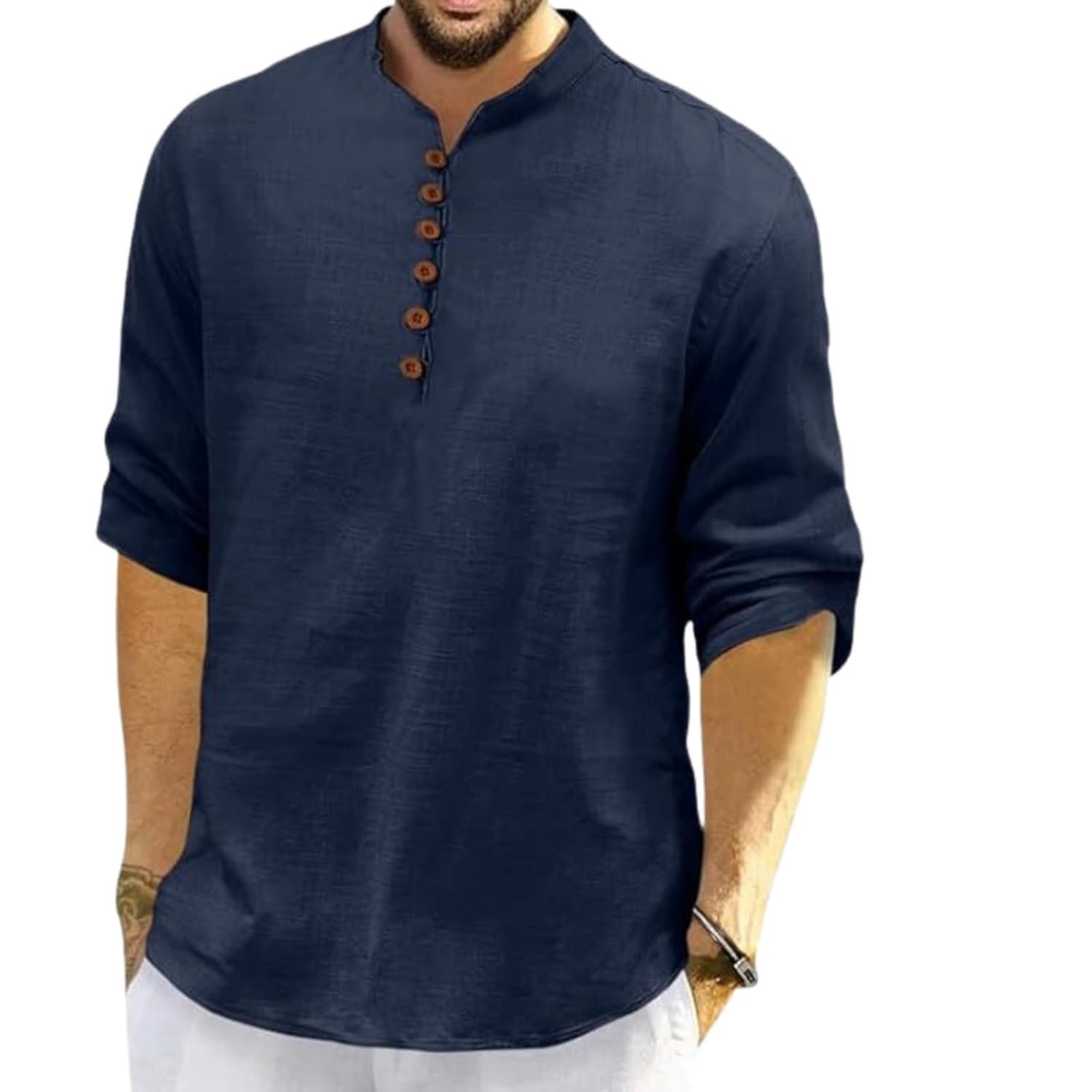 ROYALSCOUT Men's Cotton Polyester Blend Solid Regular Fit Full Sleeve Short Kurta | Ethnic, Lightweight Summer Kurta for Daily & Occasion Use