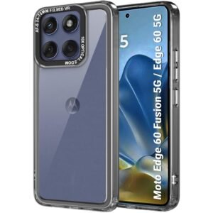 TheGiftKart Hybrid Shockproof Back Cover Case for Motorola Moto Edge 60 Fusion 5G / Edge 60 5G | Stylish Camera Border | Electroplated Buttons | Crystal Clear Hard Cover (TPU & PC, Smoked Bumper)
