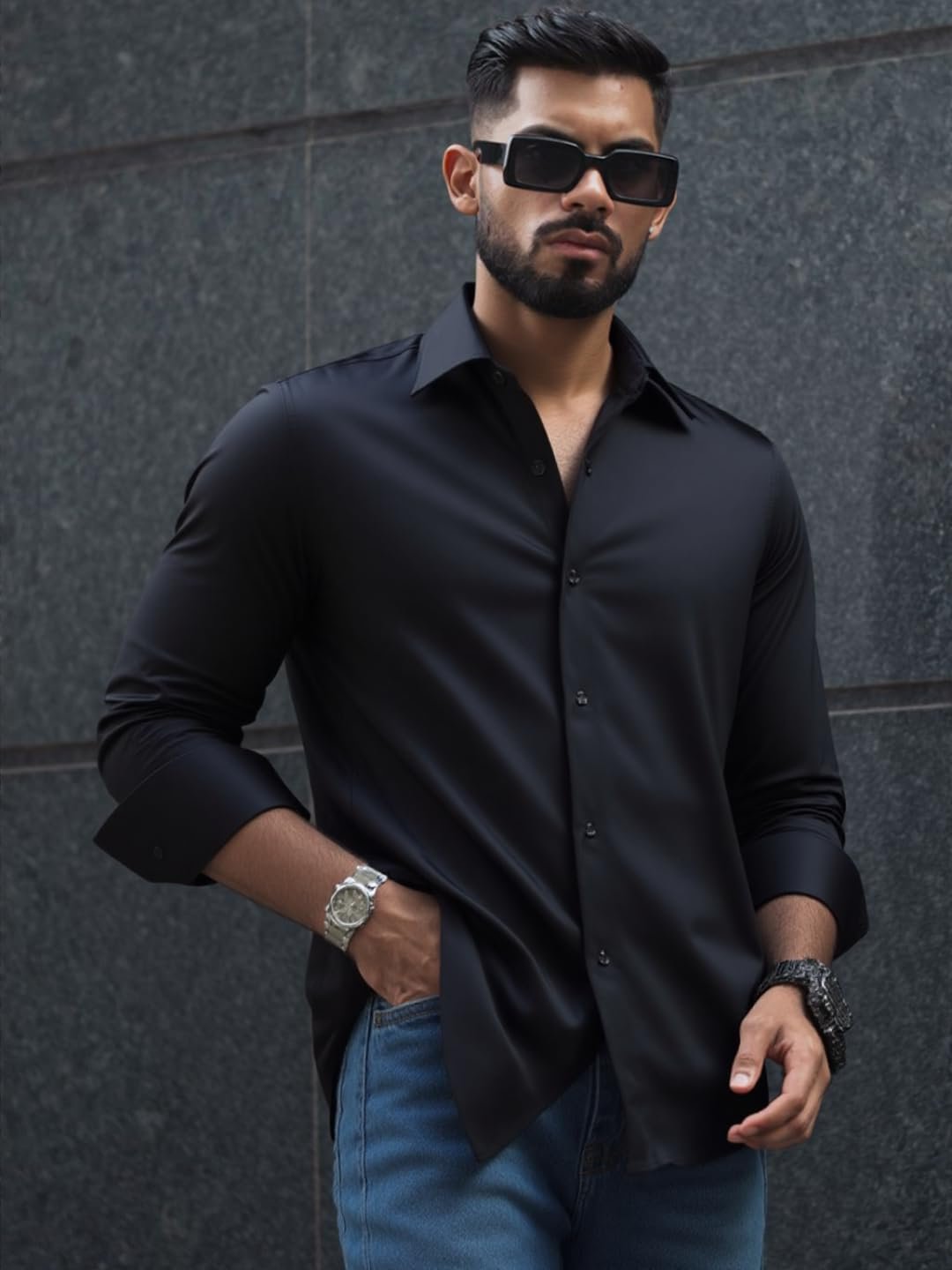IndoPrimo Men's Stylish Solid Satin Casual Shirt for Men Full Sleeve - Image 2