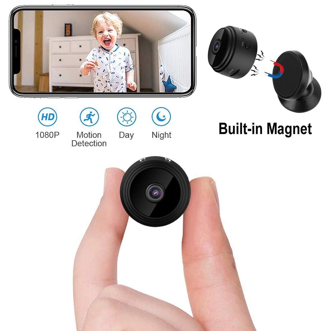 IBS Spy WiFi Magnet Camera 1080P HD Hidden Camera Small Wireless Home Security Surveillance Cameras with Night Vision,Light Black Magnet (LBC) - Image 2