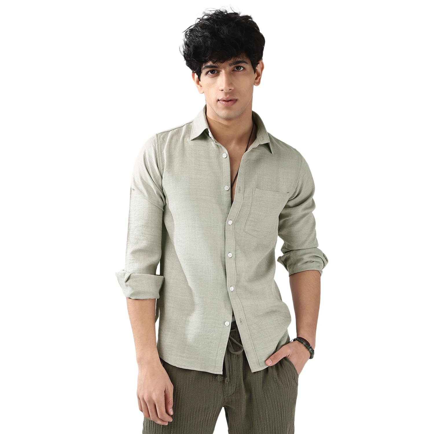 Urbano Fashion Men's Linen Blend Full Sleeve Relaxed Fit Casual Solid Shirt