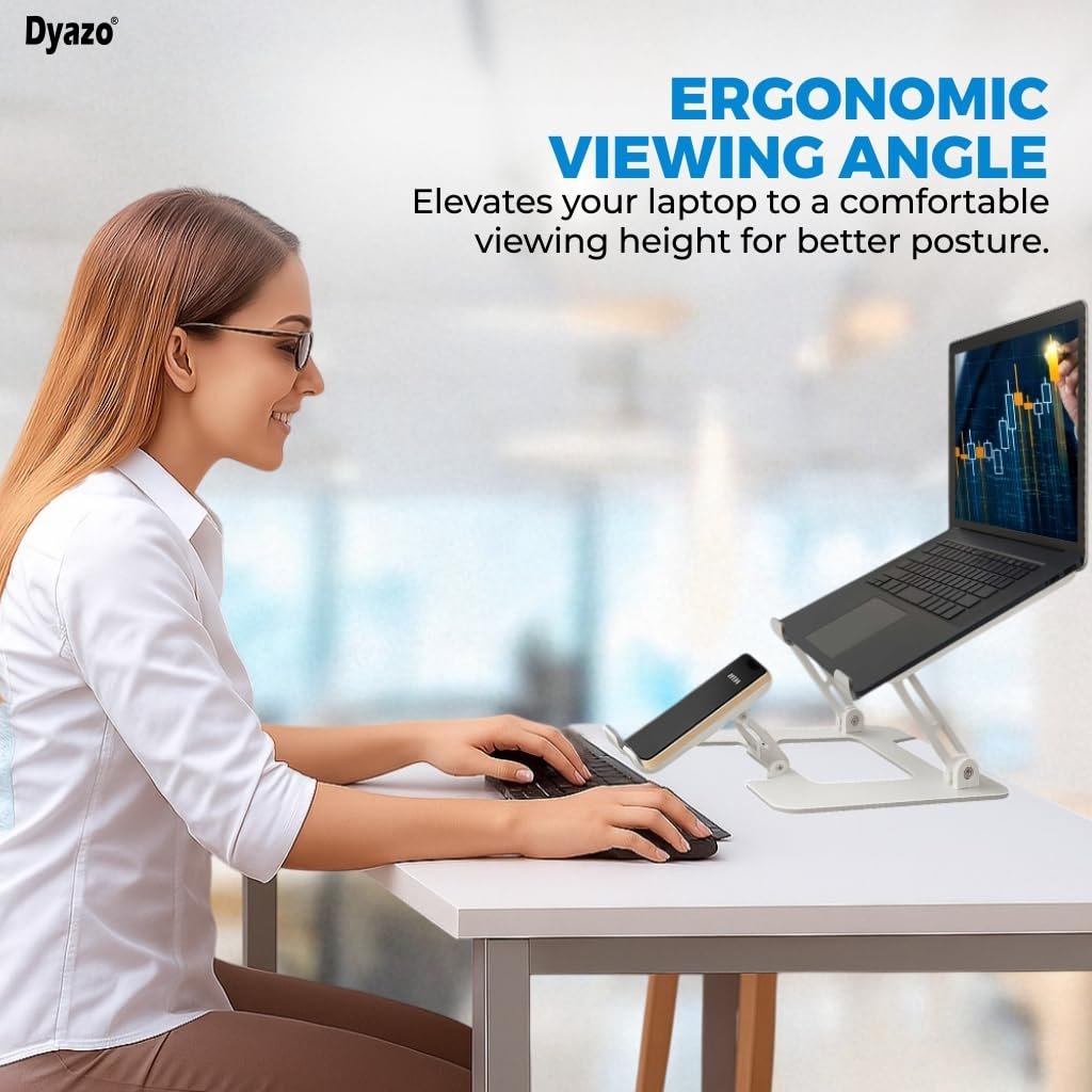 Dyazo 2 in 1 Adjustable Laptop Stand with Mobile Holder | Ergonomic, Foldable & Ventilated Riser Fits Upto 15.6 Inch Laptops | Compatible for MacBook, HP, Dell, Acer, Lenovo & Other Notebooks - Image 6