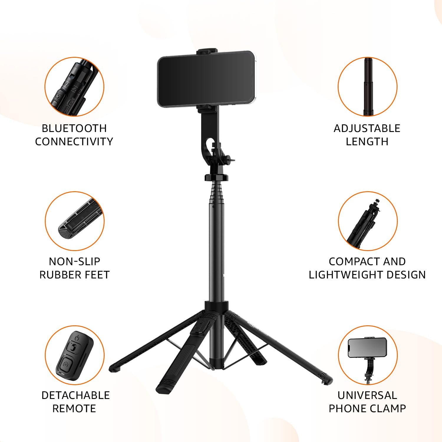 Amazon Basics Selfie Stick | 132 cm (52inch) Extendable | Non-Slip Quadripod Base | Compatible with Mirrorless/Action Camera, Ring Light, Gopro | Bluetooth Remote, Ideal for Selfies, Vlogging, Black - Image 4