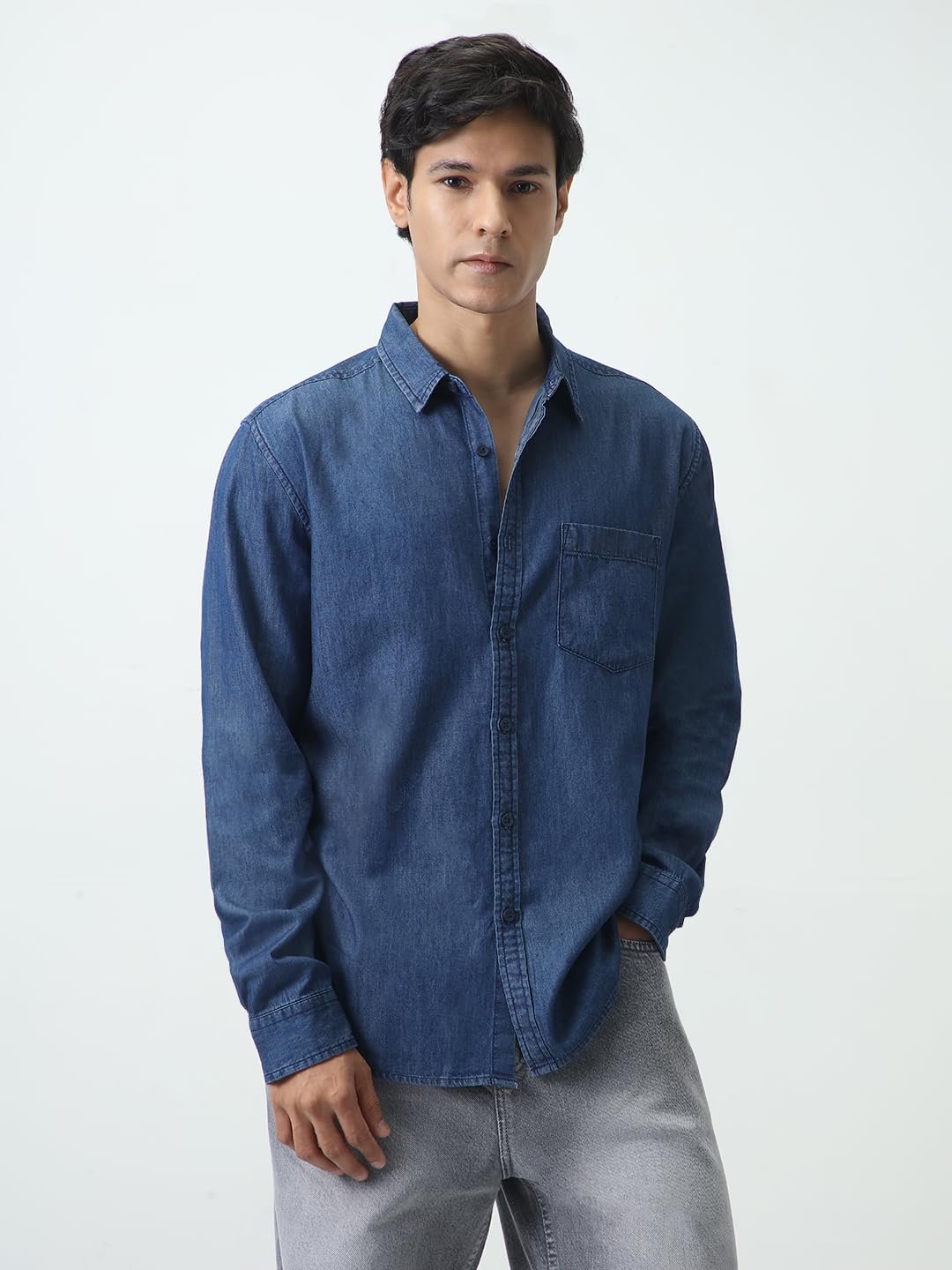Urbano Fashion Men's Regular Fit Full Sleeve Solid Denim Shirt - Image 2