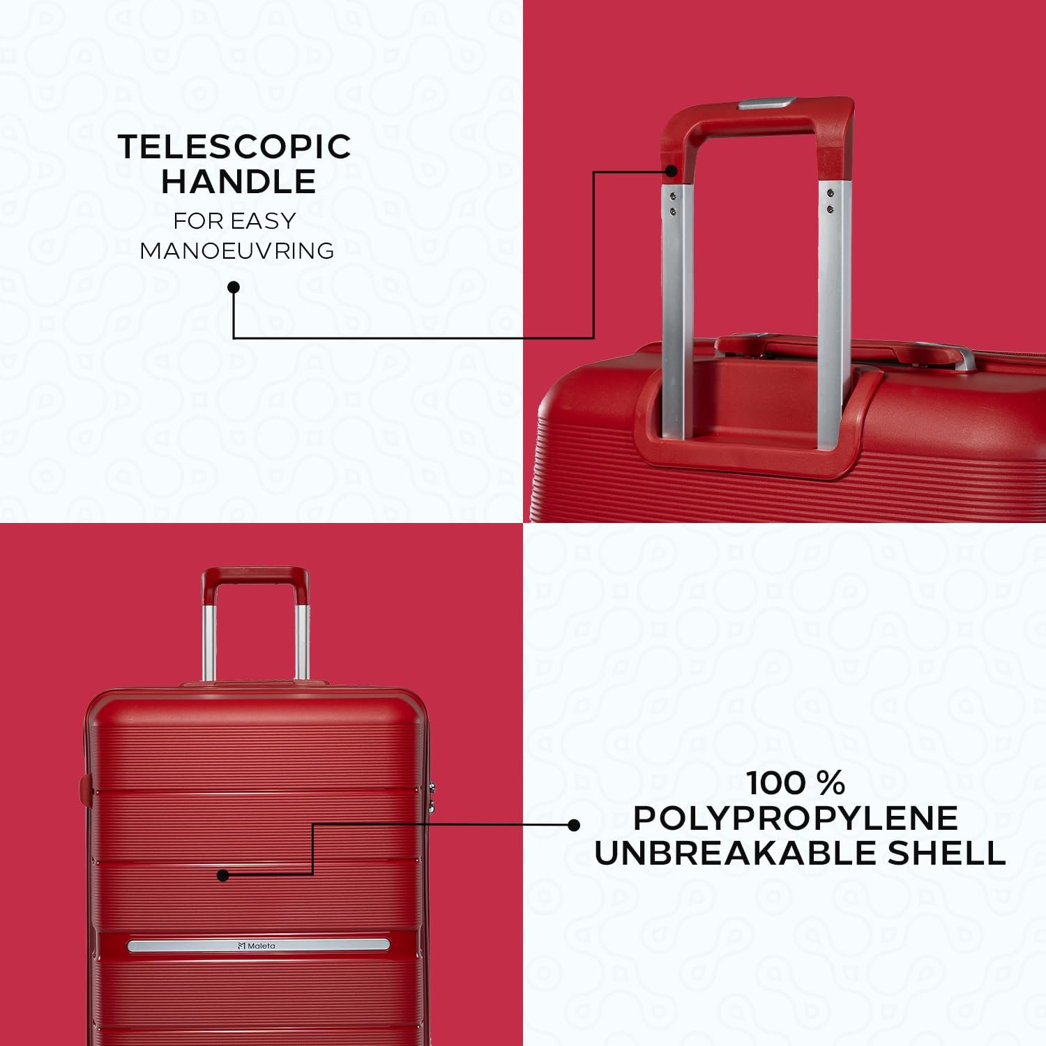 Maleta Pearl Set | Hardcase Luggage, TSA Lock| Trolley Bags for Travel | Luggage Bags for Travel | Suitcase (Set of 3 (Small+Medium+Large), Red) - Image 3