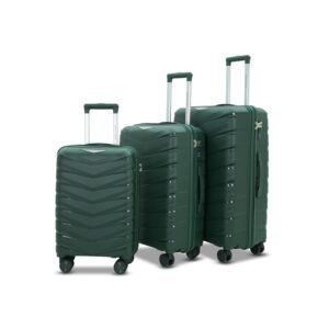 AMERICAN TRAVELLER Velocity Luggage Trolley Bags Set of 3 | Travel Suitcase | Lightweight Polypropylene| Durable Hardshell | TSA Type Lock | 360° Dual Spinner Wheels (3, Dark Green)