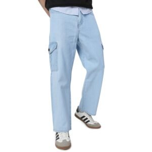 Neostreak Men’s Loose Baggy Fit Washed Cargo Jeans with 6 Pockets Non-Stretchable