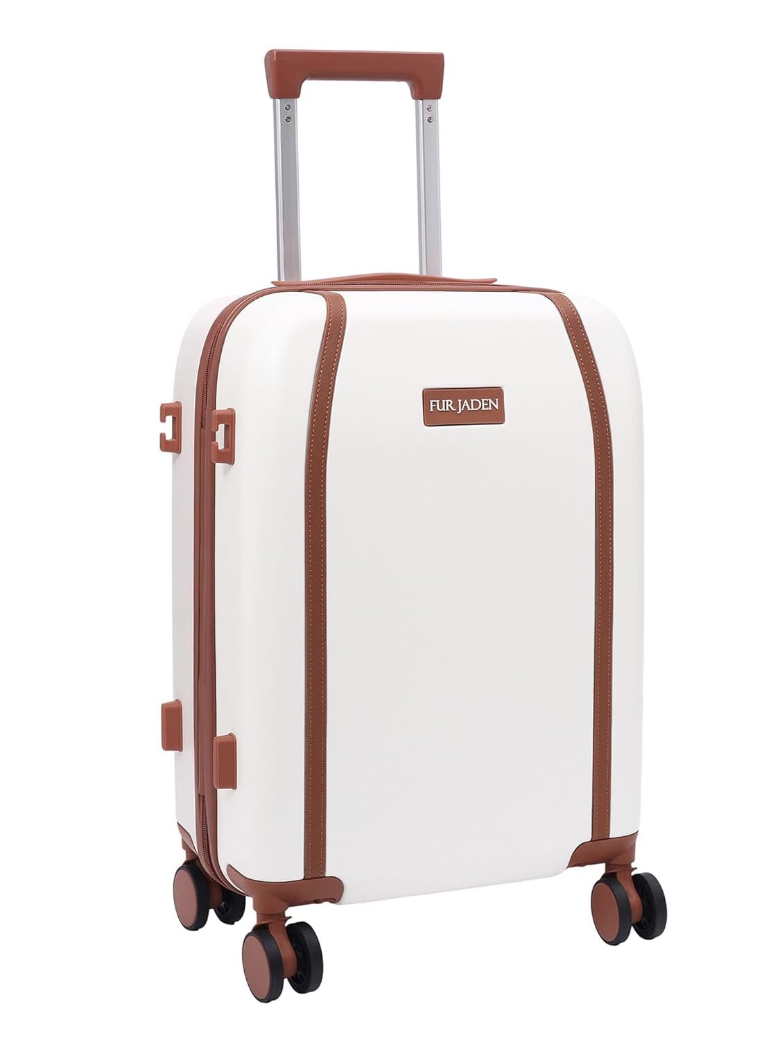 FUR JADEN The Wayfarer 65cm Polycarbonate Travel Luggage Suitcase with 8 StealthTech Silent Shock Absorbing Wheels, TSA Lock & Aviation Grade Telescopic Trolley (Oyester White, Check-in 24")