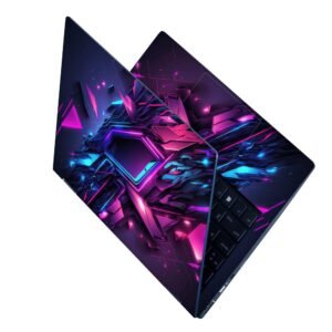 Finearts Full Body Laptop Skin Upto 15.6 inch Sticker Compatible for Dell/HP/Lenovo/Acer/Sony All Laptop Size Upto 14 to 15.6 Inch - Abstract Game Background with Blue Pink Light