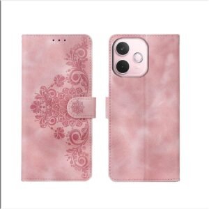 amazon basics Oppo A5 Pro 5G Flip Cover | Card Pockets Wallet & Stand | Flip Cover for Oppo A5 Pro 5G (Pink Flower)