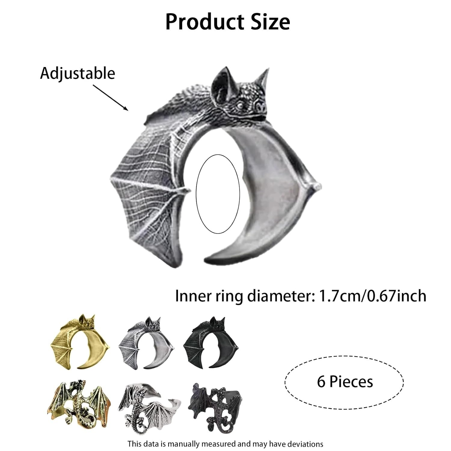 6 Pieces Gothic Jewellery, Adjustable Ring Set for Men and Women, Fashion Design Accessories for Everyday Wear - Image 2