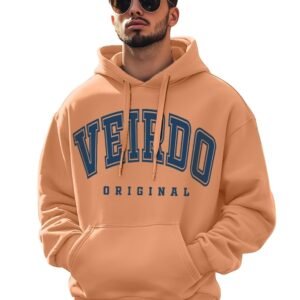 Veirdo® Fleece Oversized Baggy Fit Hooded Sweatshirt Drop Shoulder Typographic Logo Printed Full Sleeve Hoodie for Men (Avaiable in Colors: Copper Tan, Rust & Red)