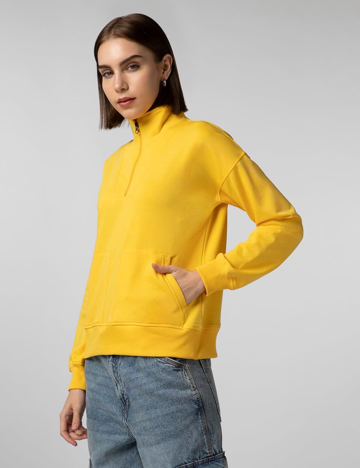 FYLTR Women's Casual Stand Collar Sweatshirt with Drop Shoulder & Boxy Fit - Zip Closure | Utility Pockets | Rib Hem & Cuff | Sweatshirts for Women | Casualwear - Image 2