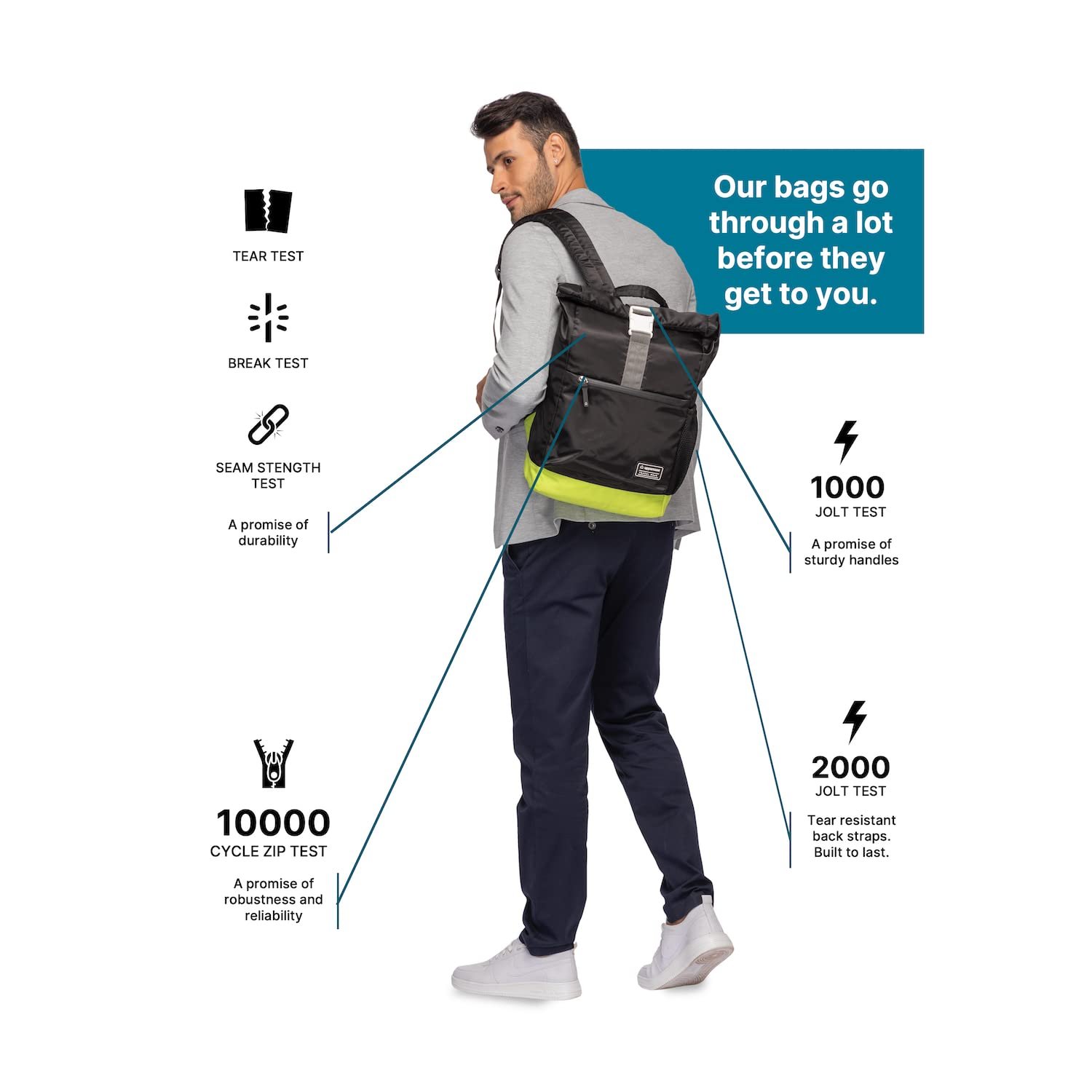 uppercase 14 Ltrs Medium (14.6 Inch) Laptop Backpack 2100EBP1 Roll Top Office College 3x More Water Repellent Sustainable Bags With Rainproof Zippers For Unisex - Image 7