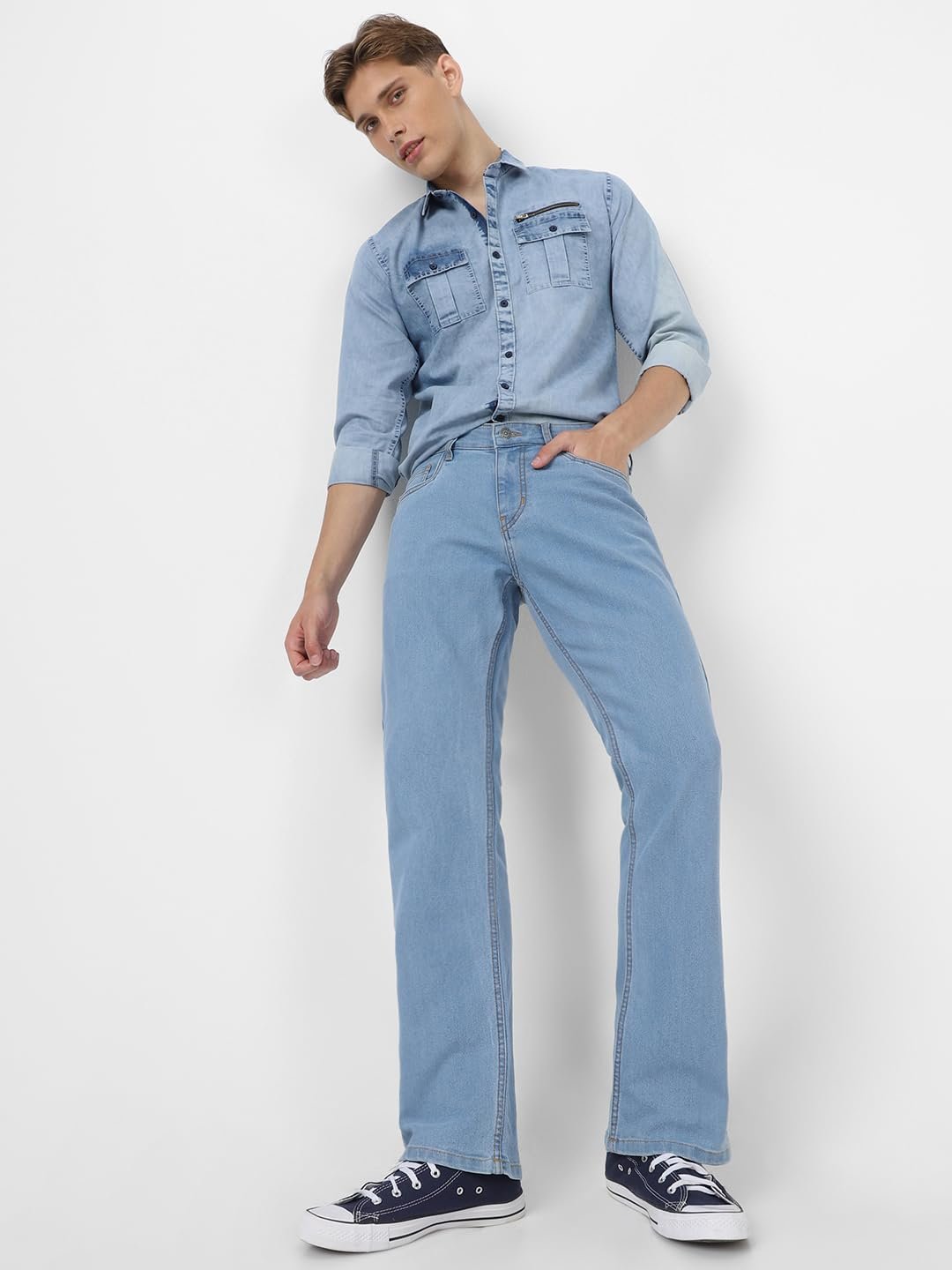 Urbano Fashion Men's Stretch Fit Mid Rise Washed Bootcut Jeans Stretchable - Image 5