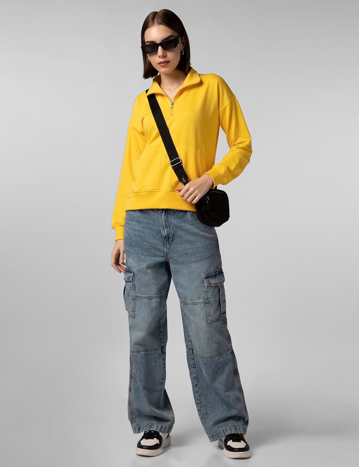 FYLTR Women's Casual Stand Collar Sweatshirt with Drop Shoulder & Boxy Fit - Zip Closure | Utility Pockets | Rib Hem & Cuff | Sweatshirts for Women | Casualwear - Image 4