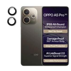 Pinaaki Enterprises Camera Glass LENS Protector Ring For Oppo A5 Pro 5G Case Friendly with Edge to Edge Coverage and Easy Installation (Black)