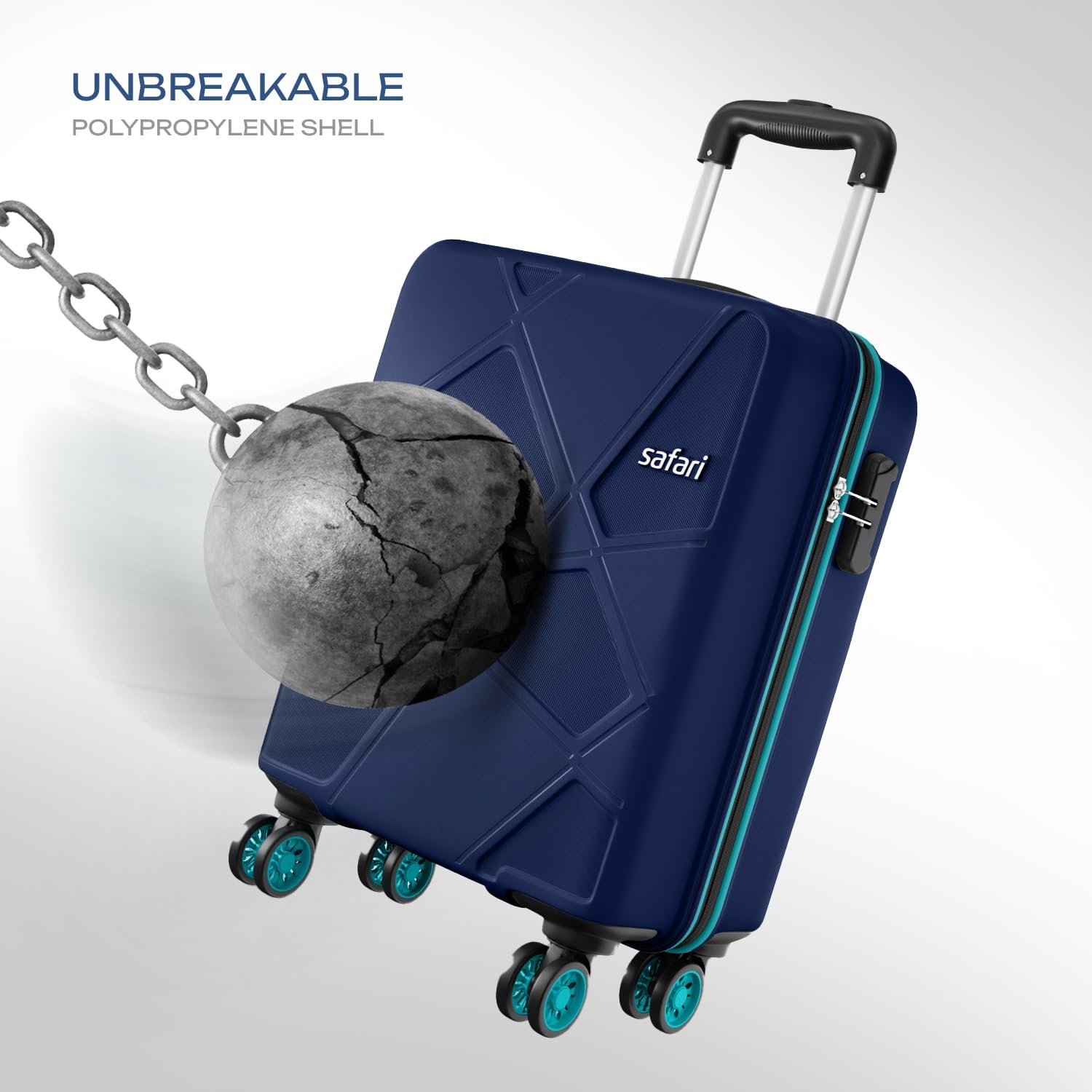 Safari Pentagon Pro 8 Wheels 55Cm Cabin Trolley Bag Hard Case Polypropylene, 360º Wheeling Carry on Luggage for Men & Women, Travel Bag, Suitcase for Travel, Trolley Bags for Travel, Navy - Image 2