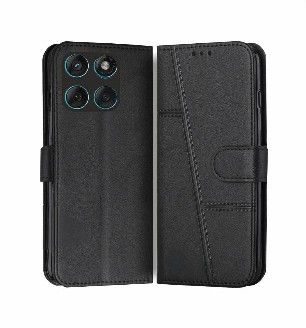 Compatible for Motorola Edge 60 5G / Motorola Edge 60 Fusion 5G Flip Cover Leather Finish | Inside TPU with Card Pockets | Wallet Stand | Complete Protection Flip Case Black