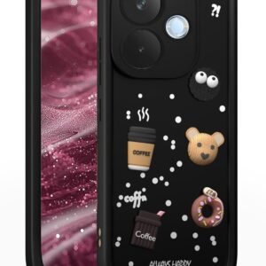 AeoFit Silicone Back Cover for Oppo A5 Pro 5G | Cute Fun 3D Cartoon, Coffee Design Silicone Case | Full Body Protection Bumper Case (Black)