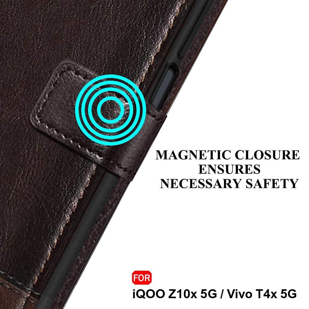 TheGiftKart Flip Back Cover Case for iQOO Z10x 5G / Vivo T4x 5G | Dual-Color Leather Finish | Inbuilt Stand & Pockets | Wallet Style Flip Cover for iQOO Z10x / Vivo T4x (Faux Leather, Coffee & Brown) - Image 5