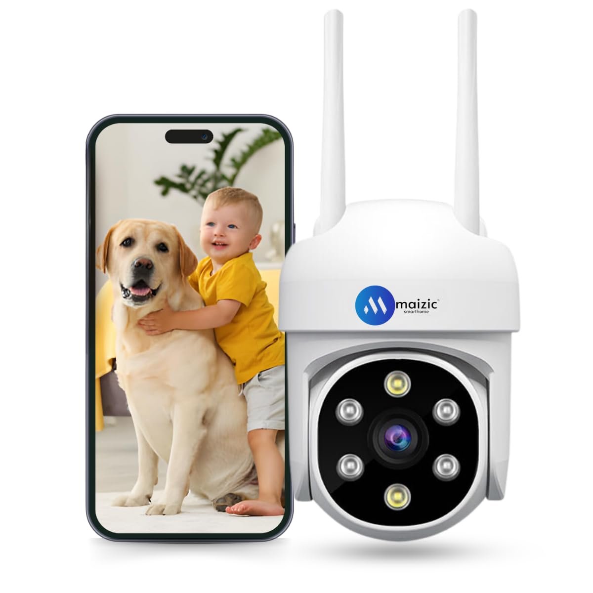 Maizic Smarthome 360° 3MP Full HD Smart Wi-Fi CCTV Home Security Camera, Pan/Tilt, 2 Way Talk, Night Vision, AI Human Detection, Waterproof, IR Distance 10mtr, Cloud & SD Card Recording Up to 128GB