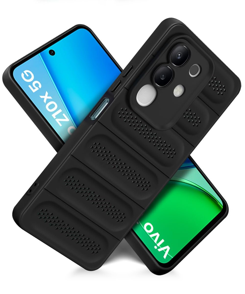 WOW IMAGINE Ultimate Silicone Back Cover Case for Vivo T4x 5G | iQoo Z10x 5G | Vivo Y31 Pro 5G | Heat Dissipation Thin Soft TPU | 360° Camera Protection | Breathable Cooling Holes – Pitch Black - Image 2