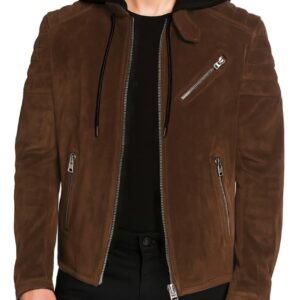 Blaq Ash Men’s Suede Removable Hood Jacket, Quilted Sleeves