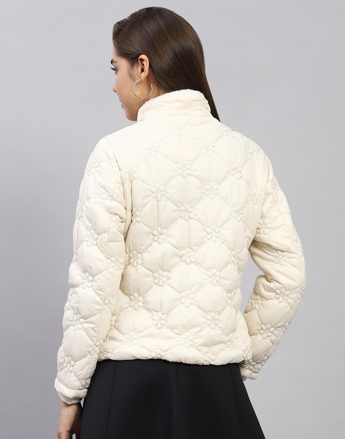 Monte Carlo Womens Embroidered White Mock Neck Full Sleeve Jacket - Image 5