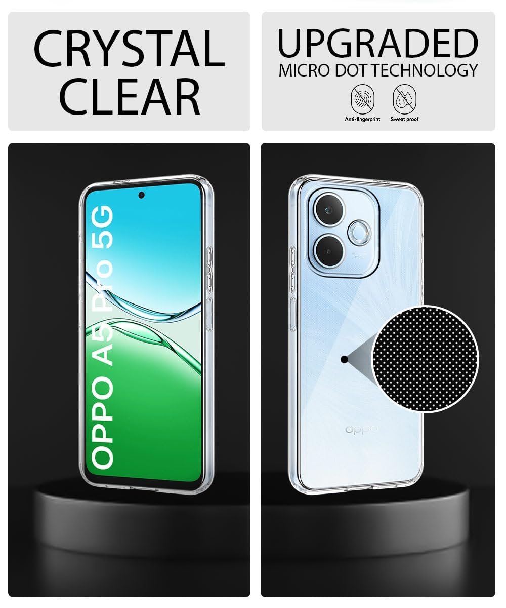 WHITBULL Slim Case Anti-Cling Shockproof Protective Unbreakable Hard Glass Cover Compatible with Oppo A5 Pro 5G - Transparent - Image 4