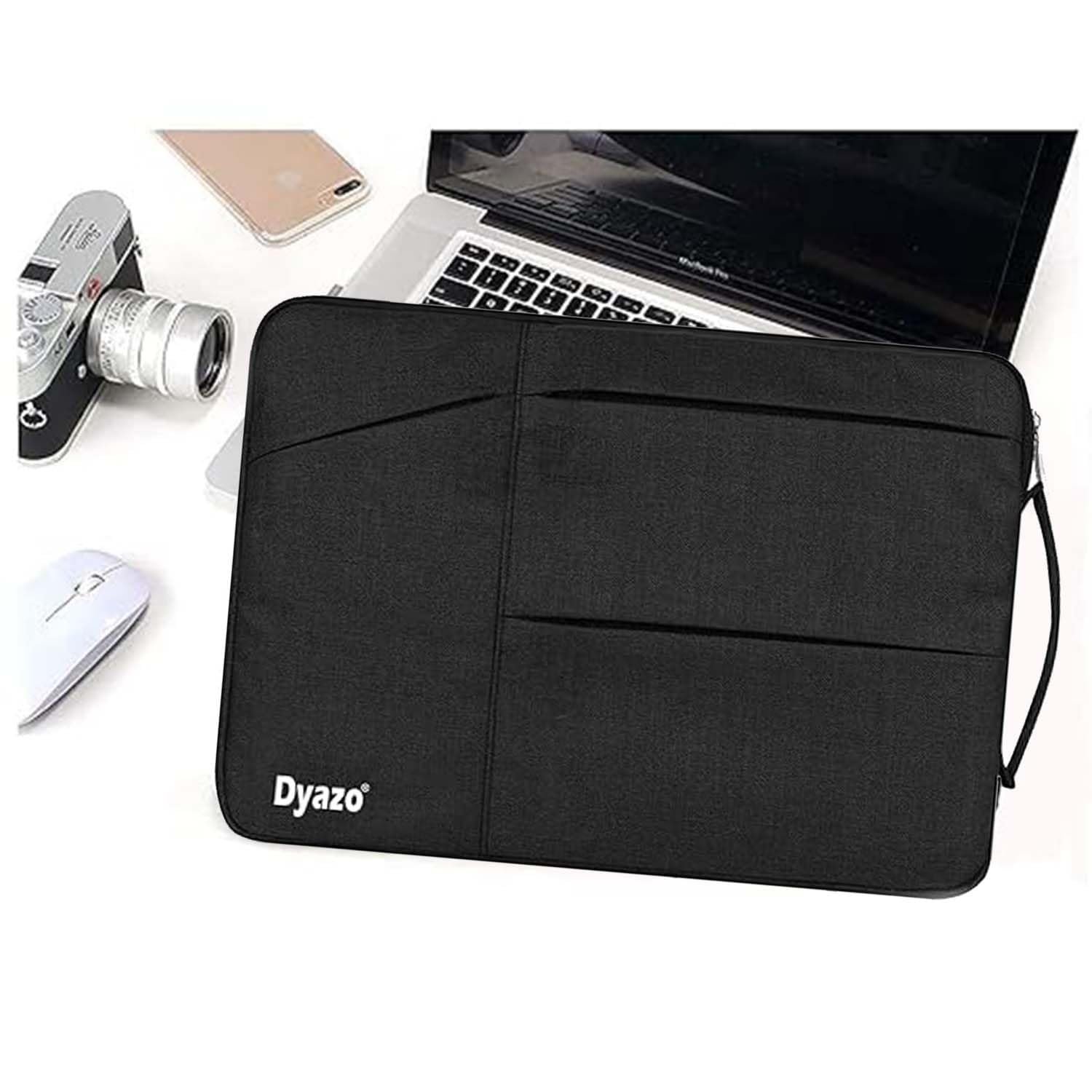 Dyazo 14.1 Inch Laptop Sleeve with Charger Pouch | Water Resistant Three Front Accessories Pocket with Handle Case Cover | Compatible for MacBook, Lenovo, HP, Dell, Asus, Acer & Other Notebook (Black) - Image 5