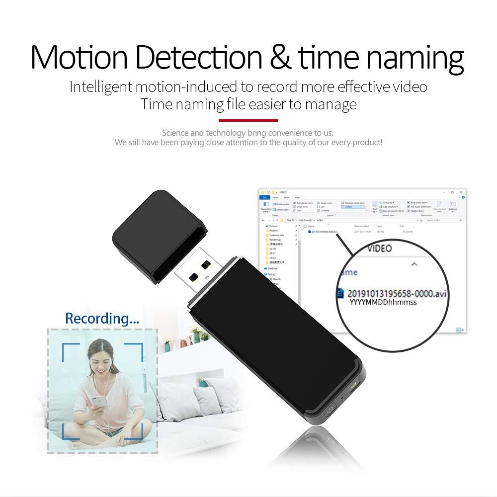 TECHNOVIEW 4K Pen Drive Security Camera with 64GB SD Card, 1080p HD Video Recording, 150° Wide Angle Lens, Motion Detection, Up to 200 Minutes Battery Life - Black - Image 3