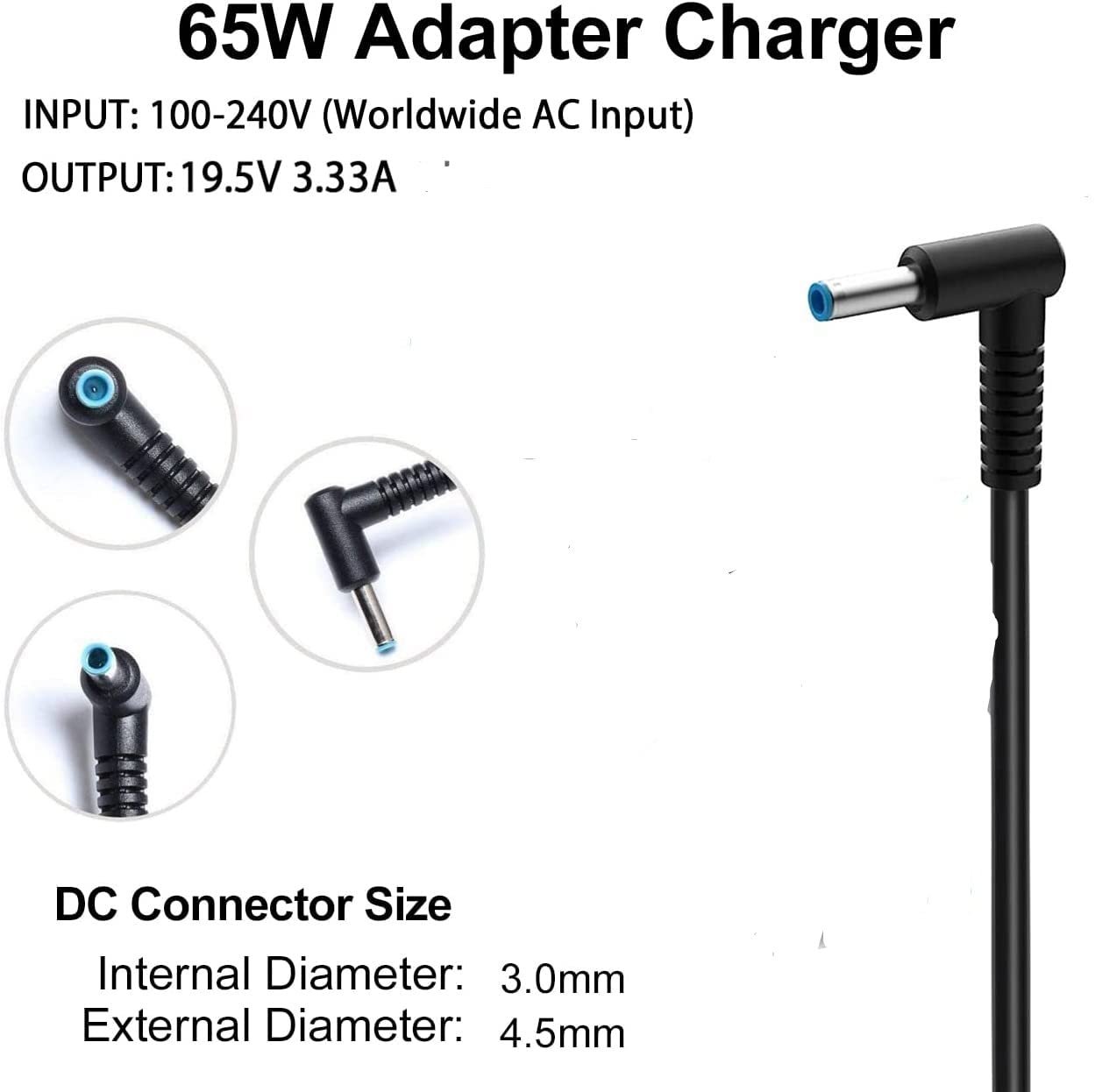 Laplife Laptop Charger 65W 19.5V 3.33A for HP EliteBook 840 G3 G4 G5 850 G3 820 Pavilion x360(No Power Cord) - Image 3