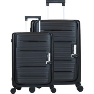 Kuber Industries Plastic Hard Shell 8 Wheels Double Spinner Trolley Luggage Bag for Travel – Collapsible, Lightweight Suitcase – 20B-24B Inch – Black, Medium