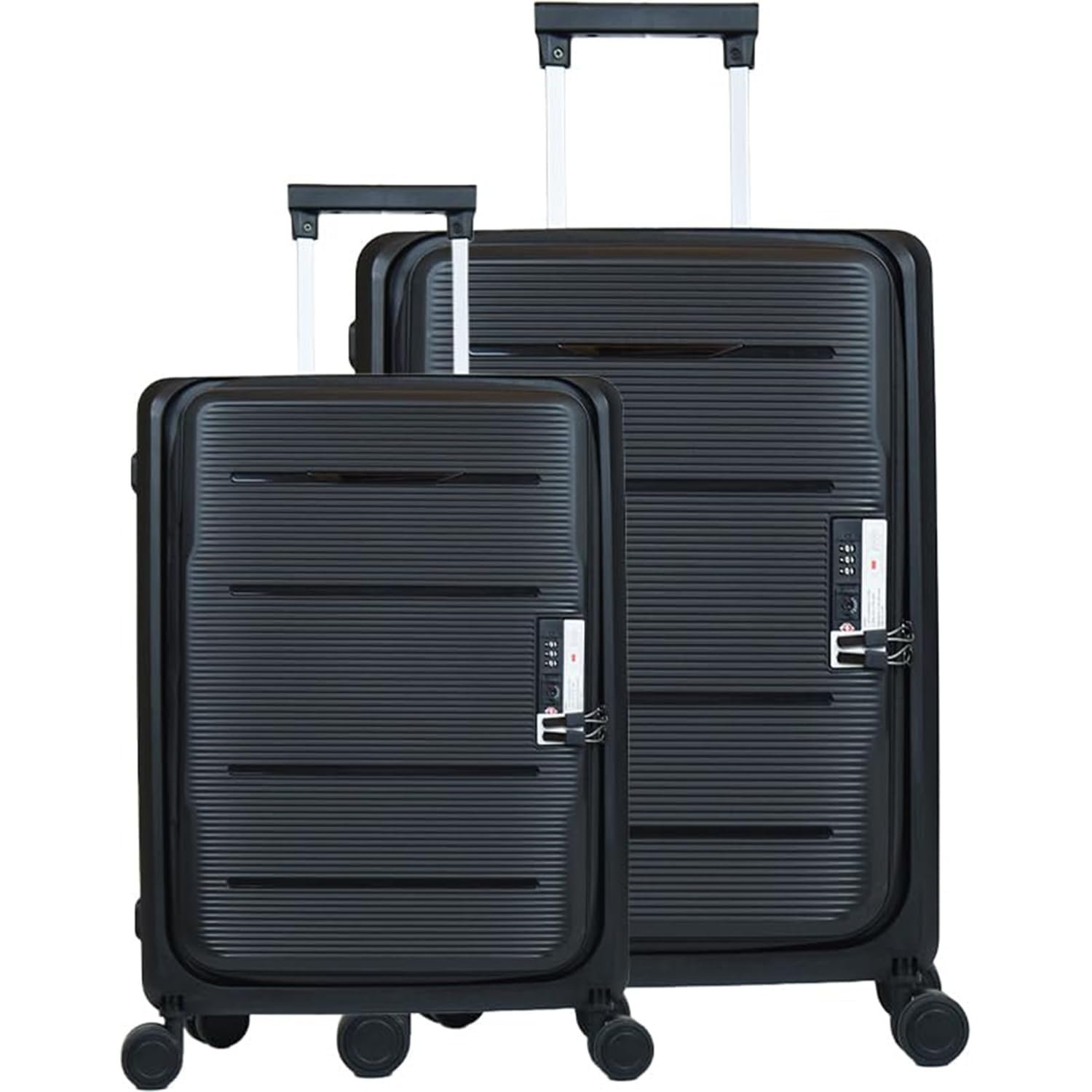 Kuber Industries Plastic Hard Shell 8 Wheels Double Spinner Trolley Luggage Bag for Travel - Collapsible, Lightweight Suitcase - 20B-24B Inch - Black, Medium