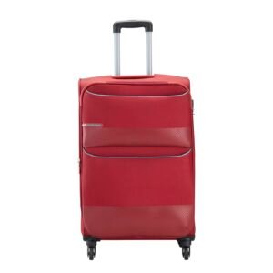 VIP Essencia Durable Polyester Soft Sided Check-in Luggage Spinner Suitcase Dual Wheels with Quick Access Front Pockets (Medium, 69Cm, Red)