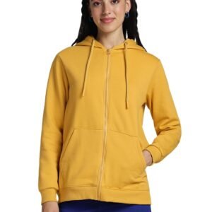 JUNEBERRY® Cotton Poly Fleece Mustard, Beige, Blue, Grey & Off White Regular Fit Solid Full Sleeve Hoodie with Full Zipper for Women & Girls