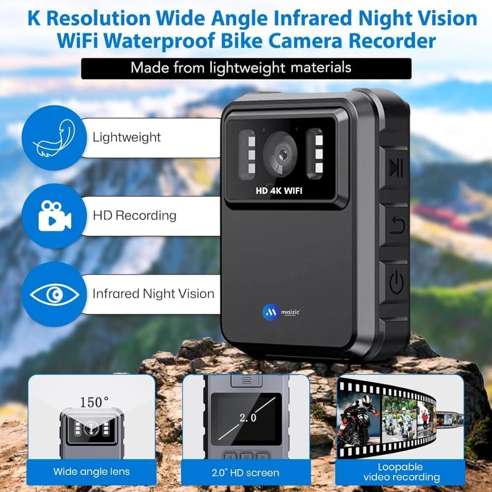 Maizic Smarthome 4K HD WiFi Clip-Cam Body Camera – 128GB, Mobile Wireless, Night Vision, 150° Wide Angle, IP65 Waterproof, Audio/Video Recording for Security, Law Enforcement & Personal Use - Image 7