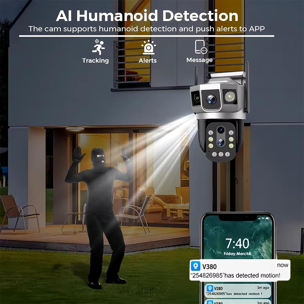 Maizic Smarthome Shark 10X Optical Zoom Dual Lens 5MP+5MP WiFi Outdoor CCTV Camera – Triple Screen View, Bullet + 360° PTZ, Color Night Vision, Motion Detection, IP66 Waterproof - Image 4